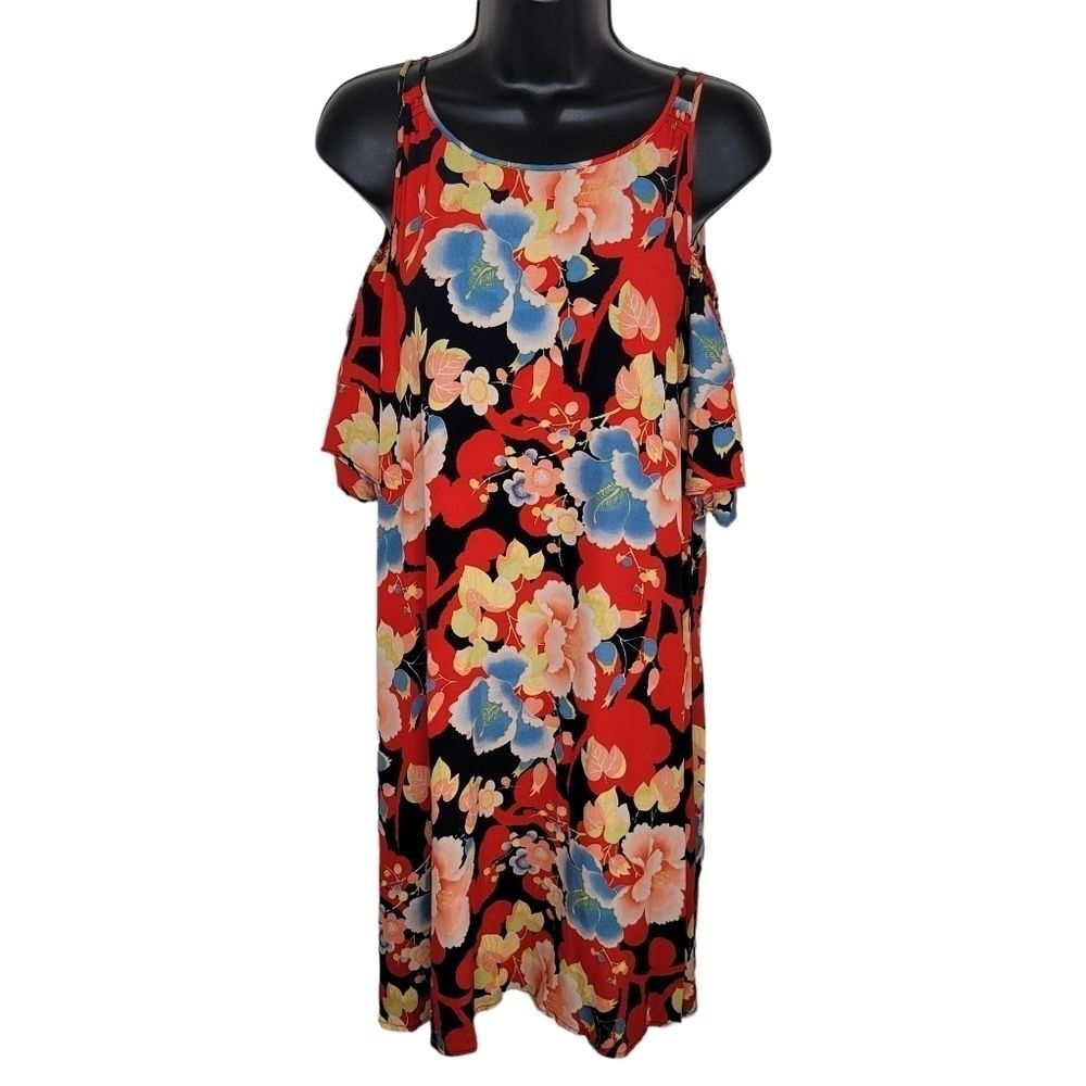 Ann Taylor LOFT floral rayon cold shoulder dress size Large